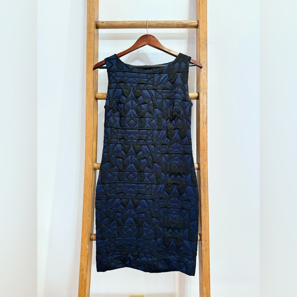 Ronen Chen Blue Sheath Mini Dress Sleeveless Scoop Neck